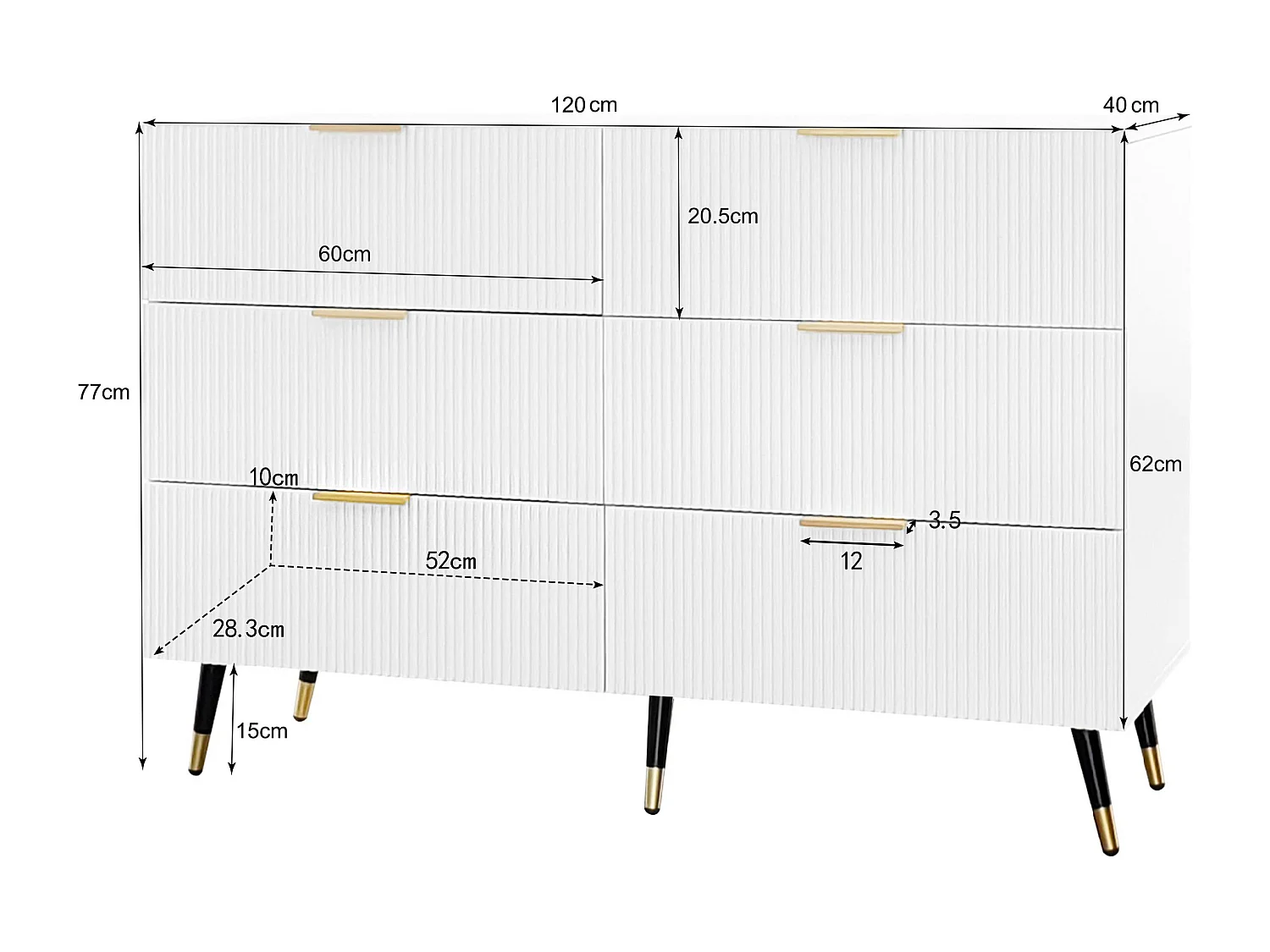 Modern sideboard/chest of drawers - 6 drawers - particleboard - White