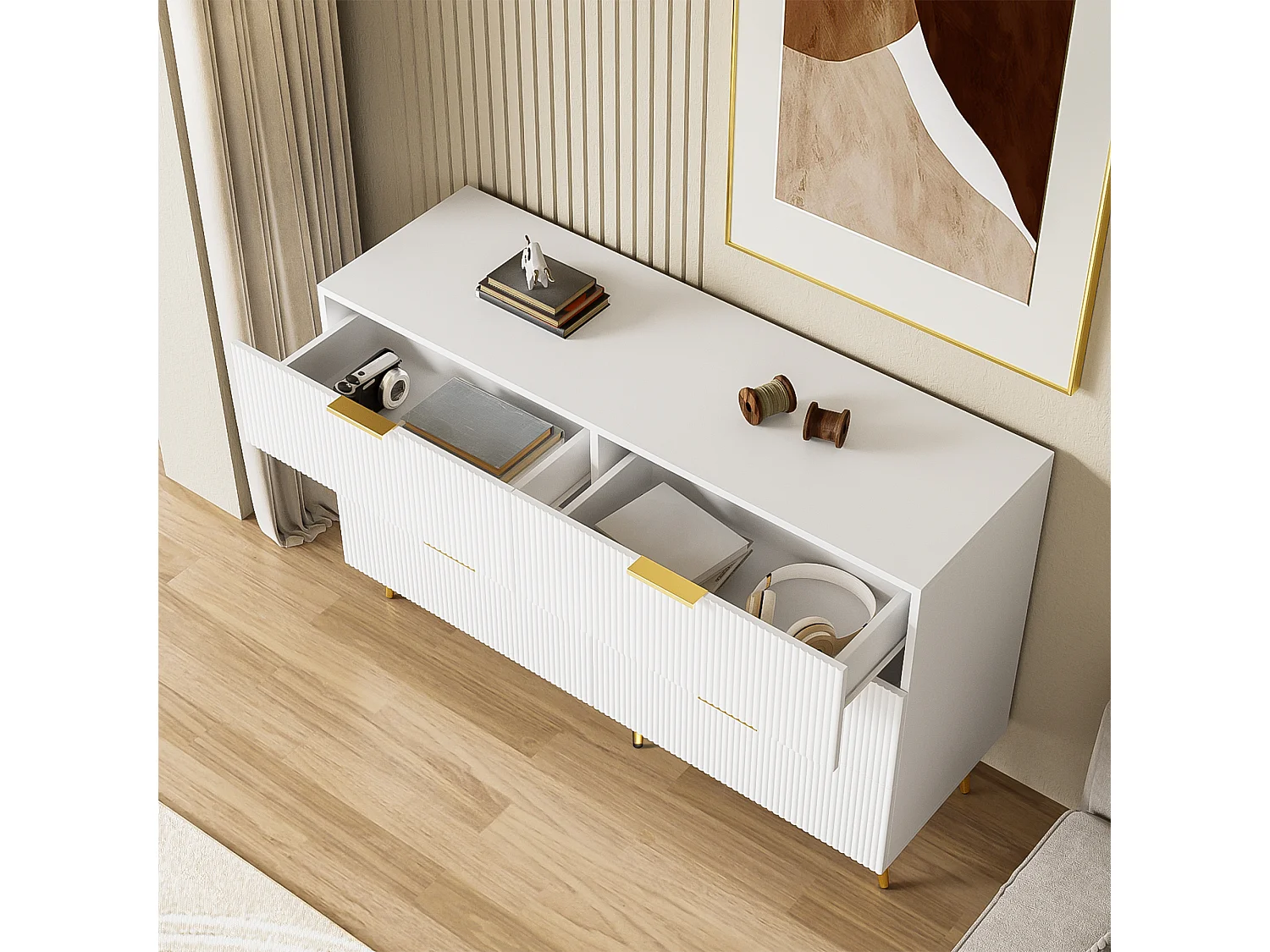 Modern sideboard/chest of drawers - 6 drawers - particleboard - White