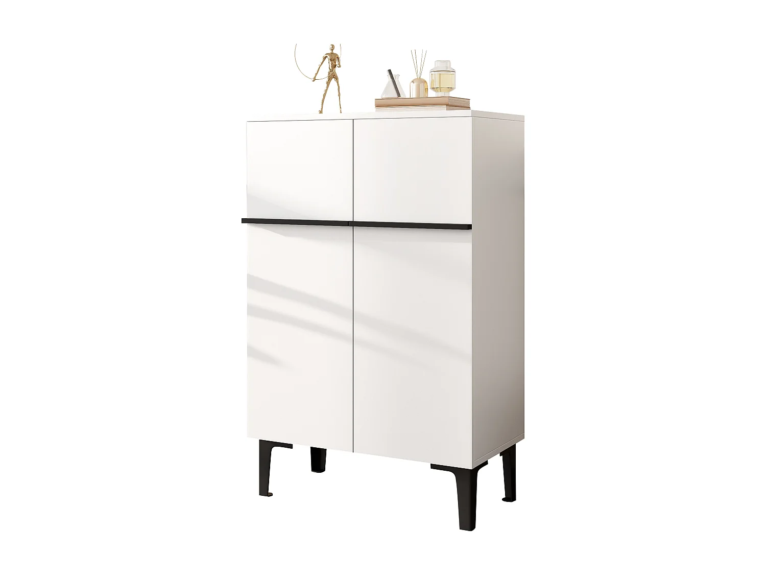 Shoe cabinet 95x60x34.5 cm - 2 doors - Adjustable shelves - Wood finish - Particleboard - White