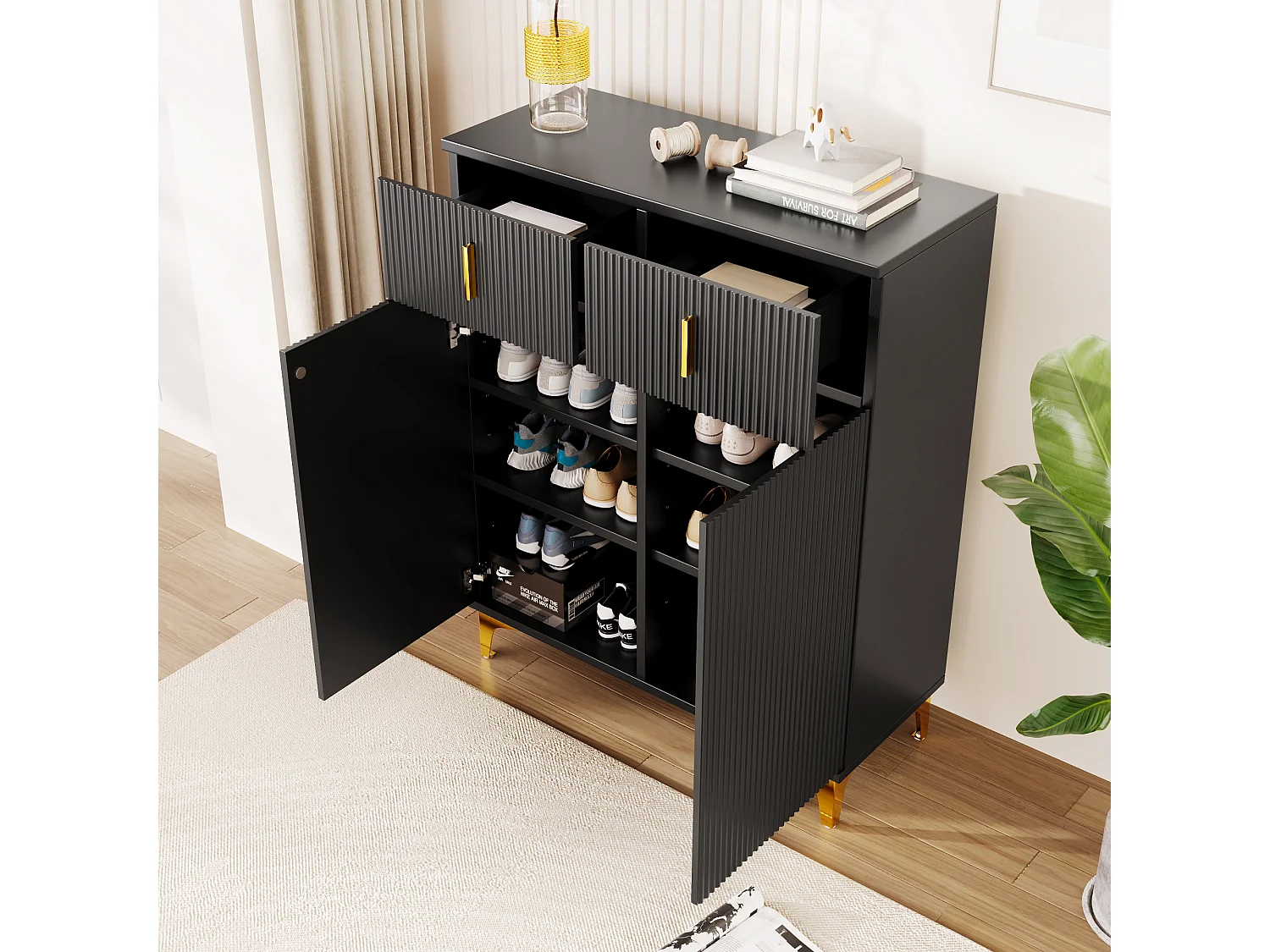 Modern Sideboard - 2 Doors with Adjustable Shelves and 2 Drawers - Black
