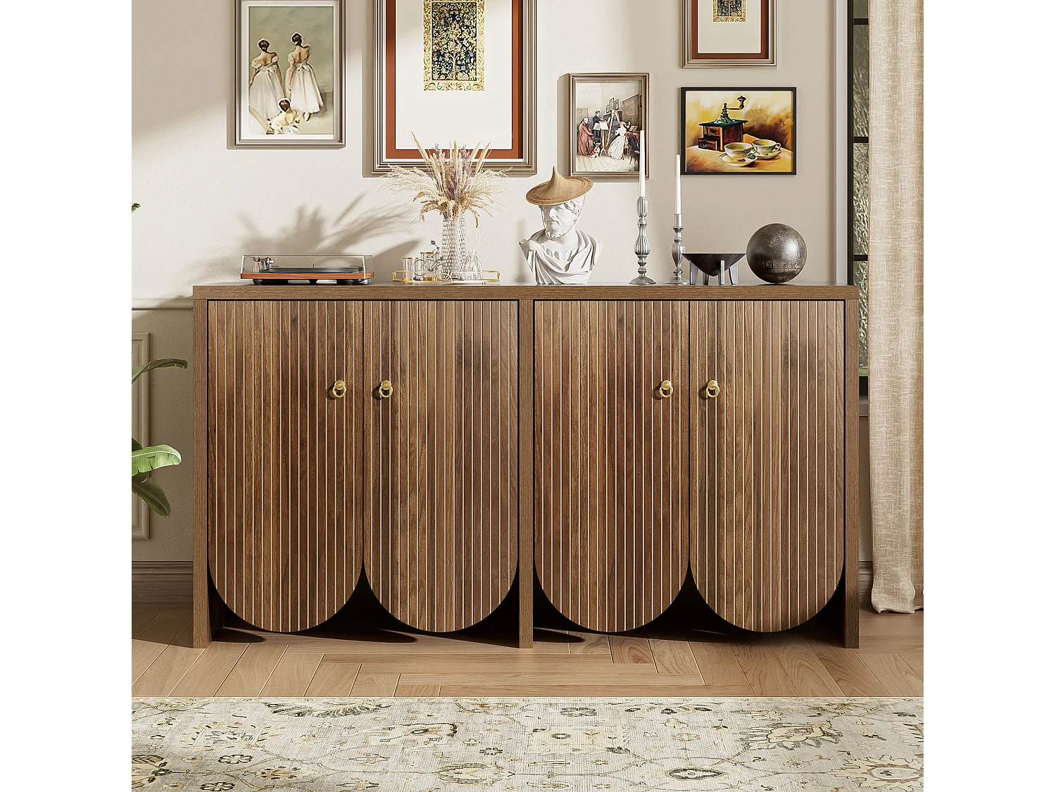 Sideboard 147x40x80cm - with 4 doors - adjustable shelves - brown