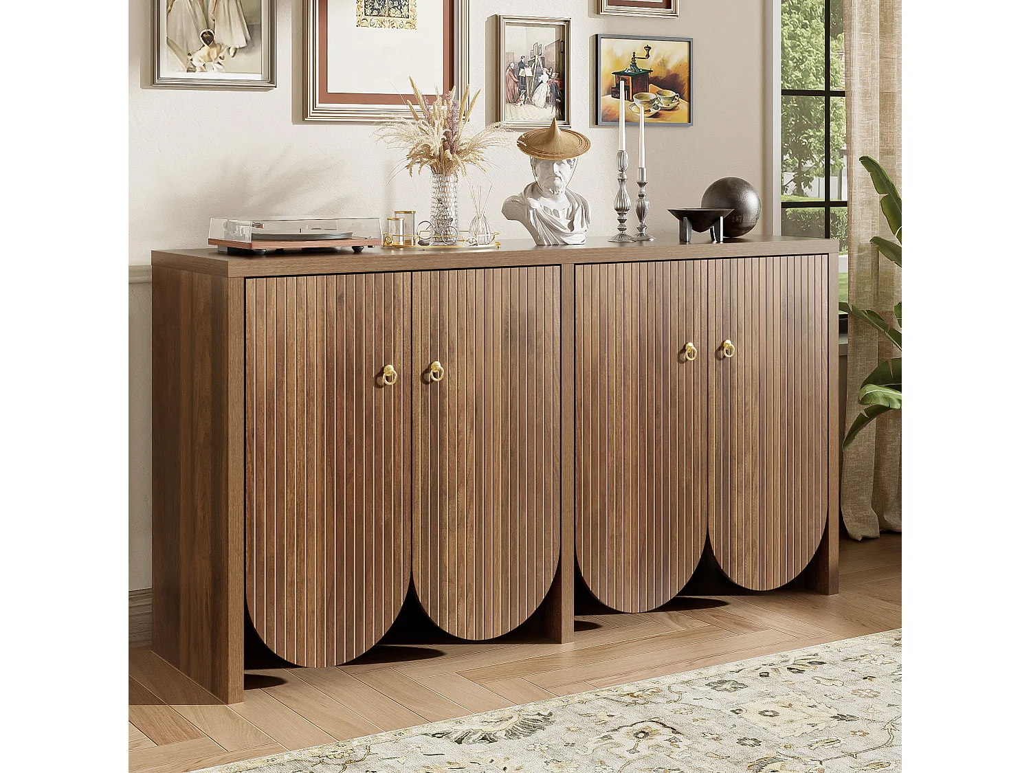 Sideboard 147x40x80cm - with 4 doors - adjustable shelves - brown
