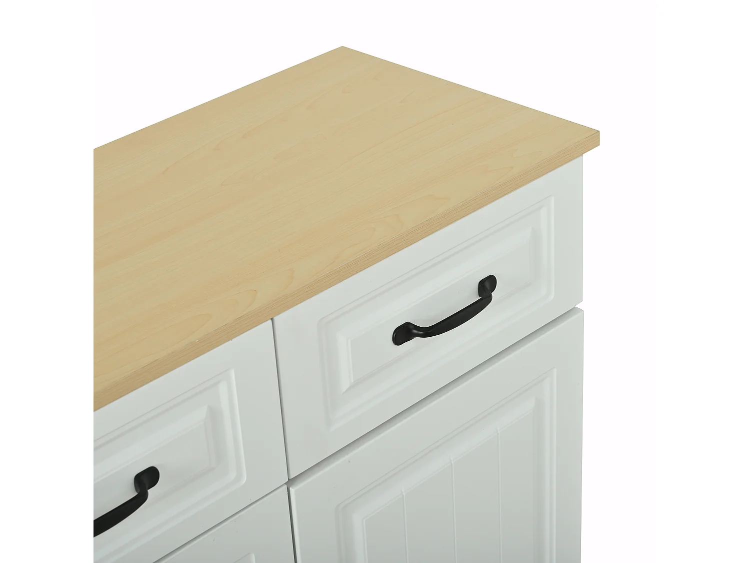 Dressoir/ladekast met 4 deuren en 4 lades - 2 planken - geribbeld design - 8 metalen handgrepen - MDF - wit + naturel