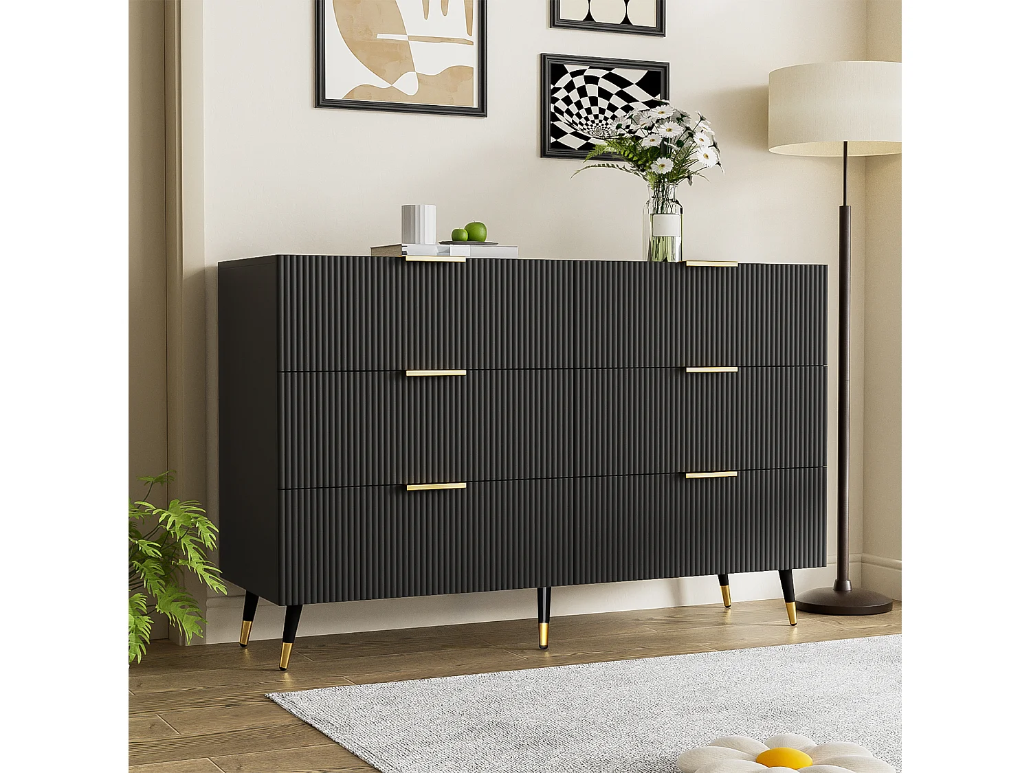 Modern sideboard/chest of drawers - 6 drawers - particleboard - Black