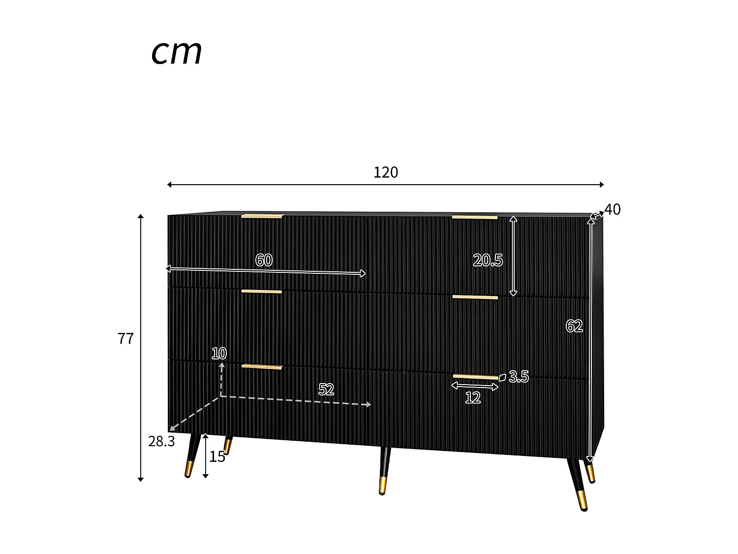 Modern sideboard/chest of drawers - 6 drawers - particleboard - Black