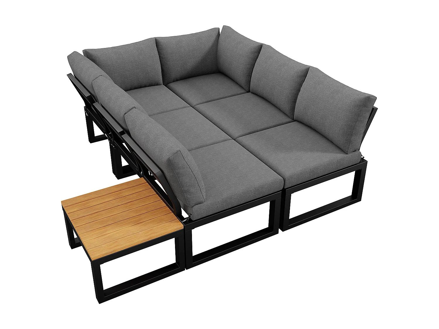 6-Piece Garden Set with Adjustable Backrest - with Dining Table and Coffee Table - Steel Frame - Gray Cushions