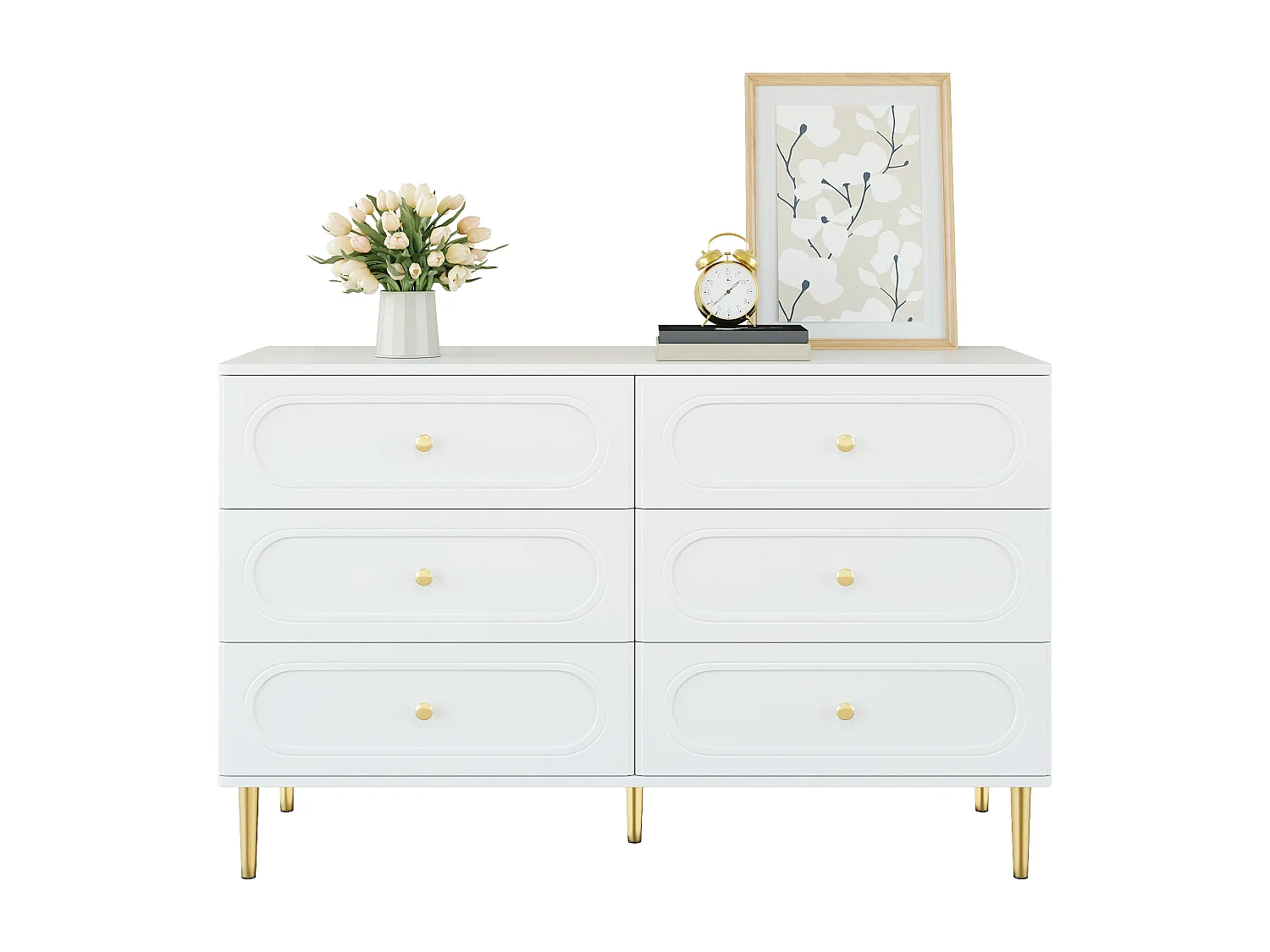 Modern sideboard 120x40x75 cm - with 6 drawers - metal legs - MDF + particle boards - white