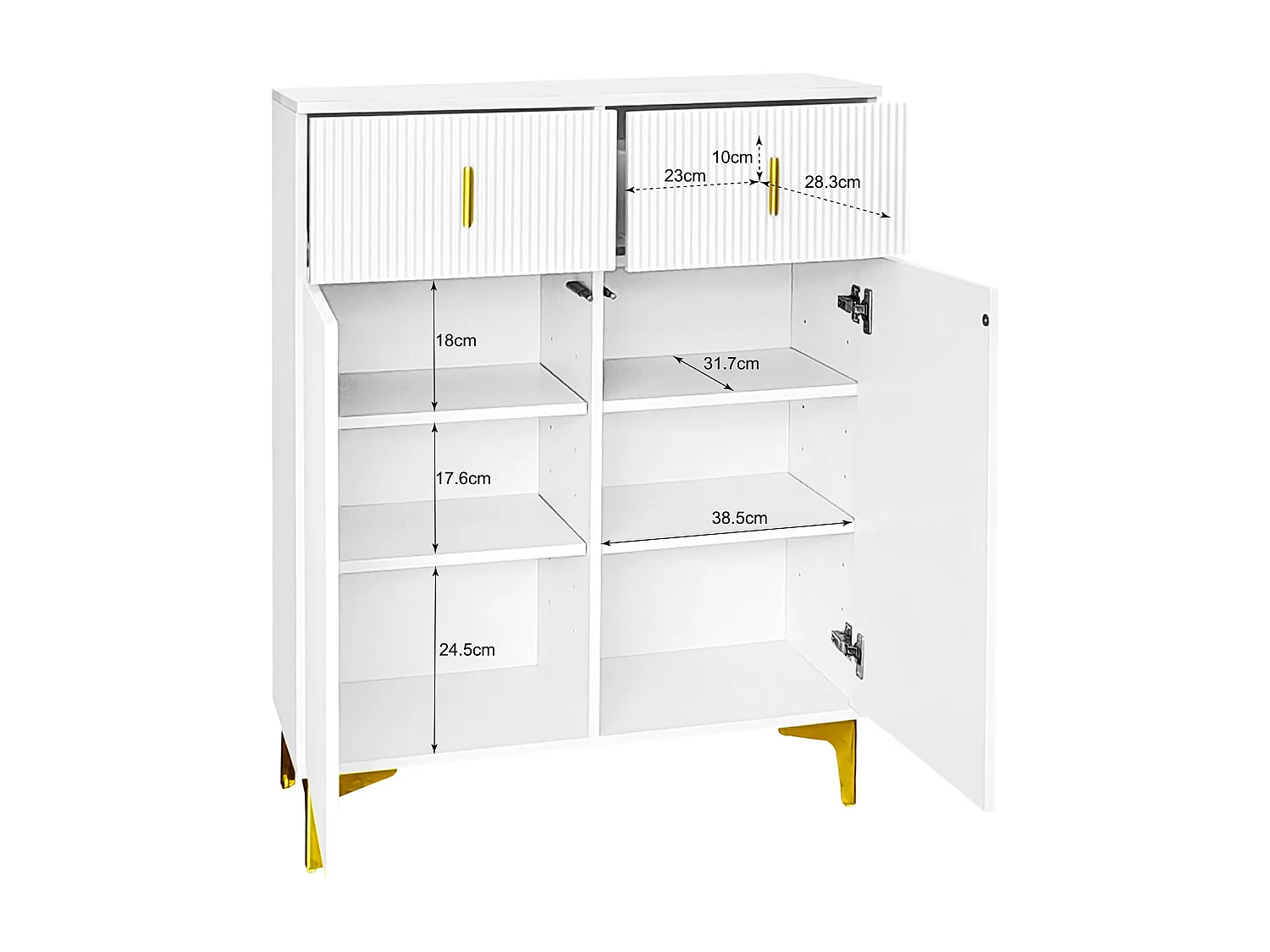 Modern Sideboard - 2 Doors with Adjustable Shelves and 2 Drawers - White
