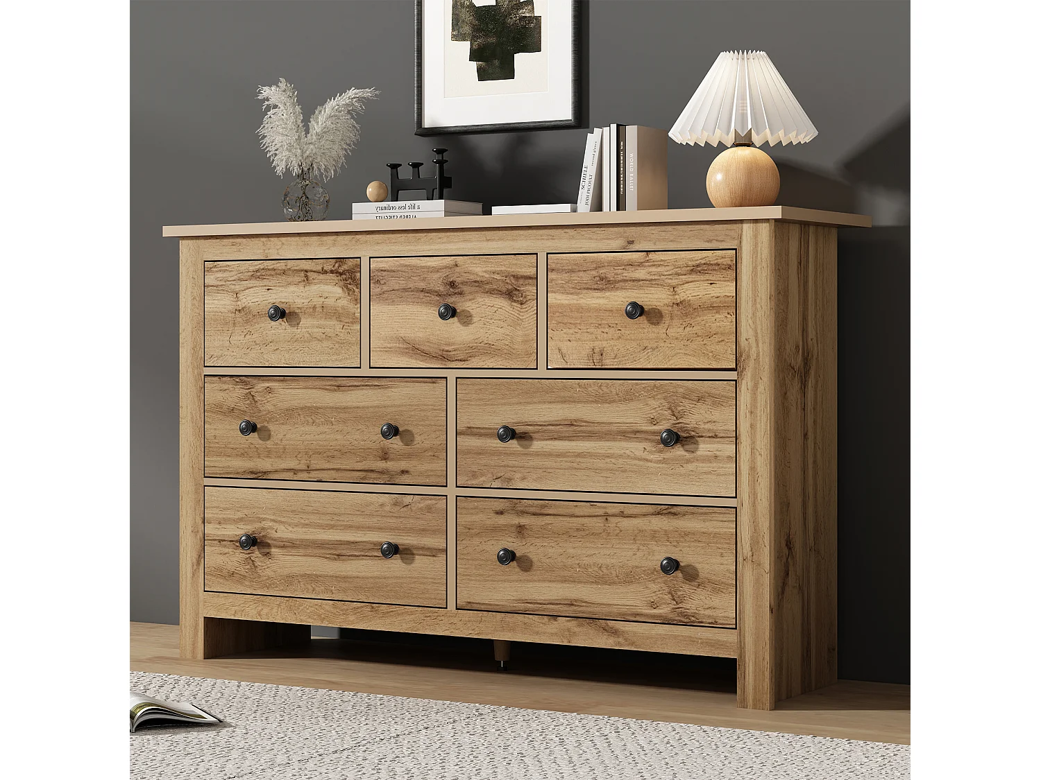 Sideboard with 7 drawers - particleboard - natural