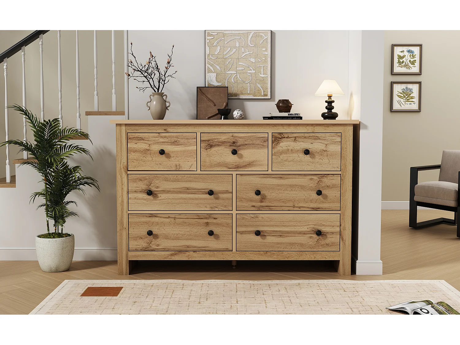 Sideboard with 7 drawers - particleboard - natural