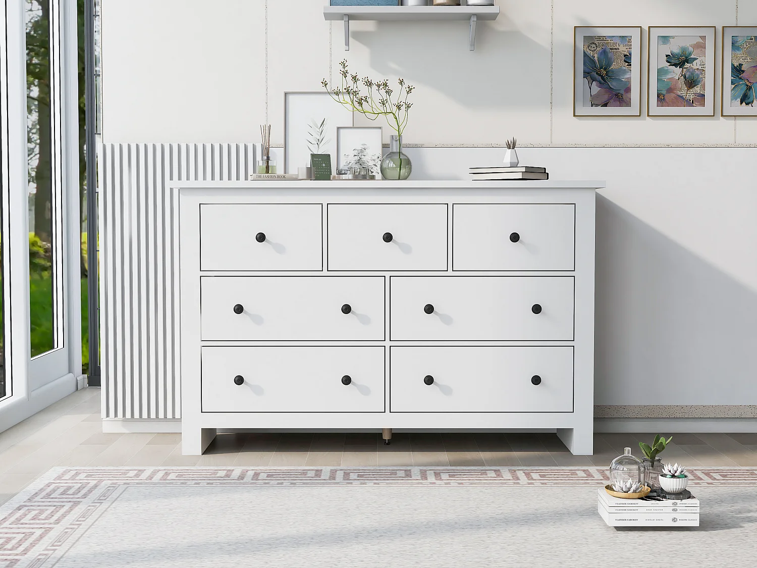 Sideboard with 7 drawers - particleboard - white