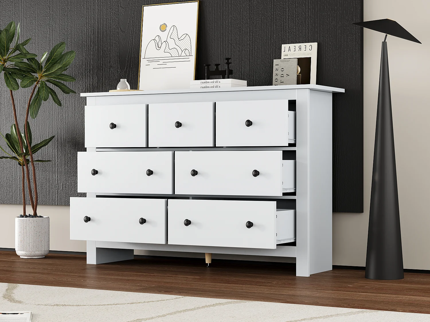 Sideboard with 7 drawers - particleboard - white
