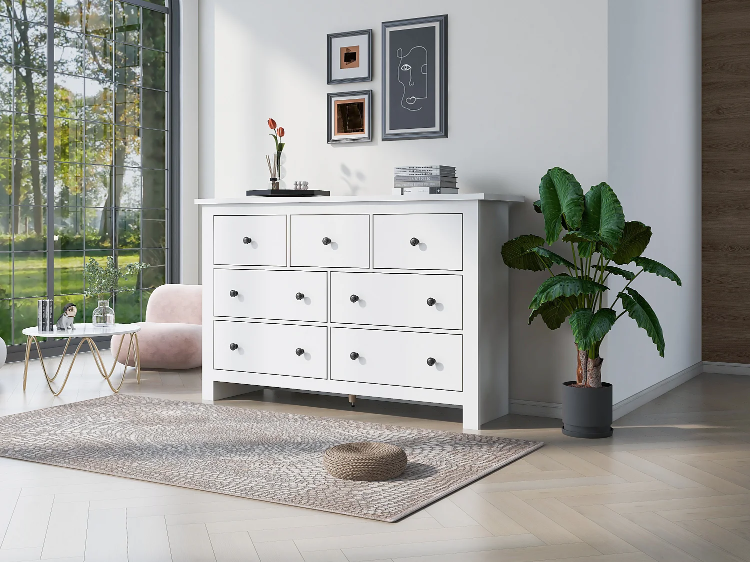 Sideboard with 7 drawers - particleboard - white