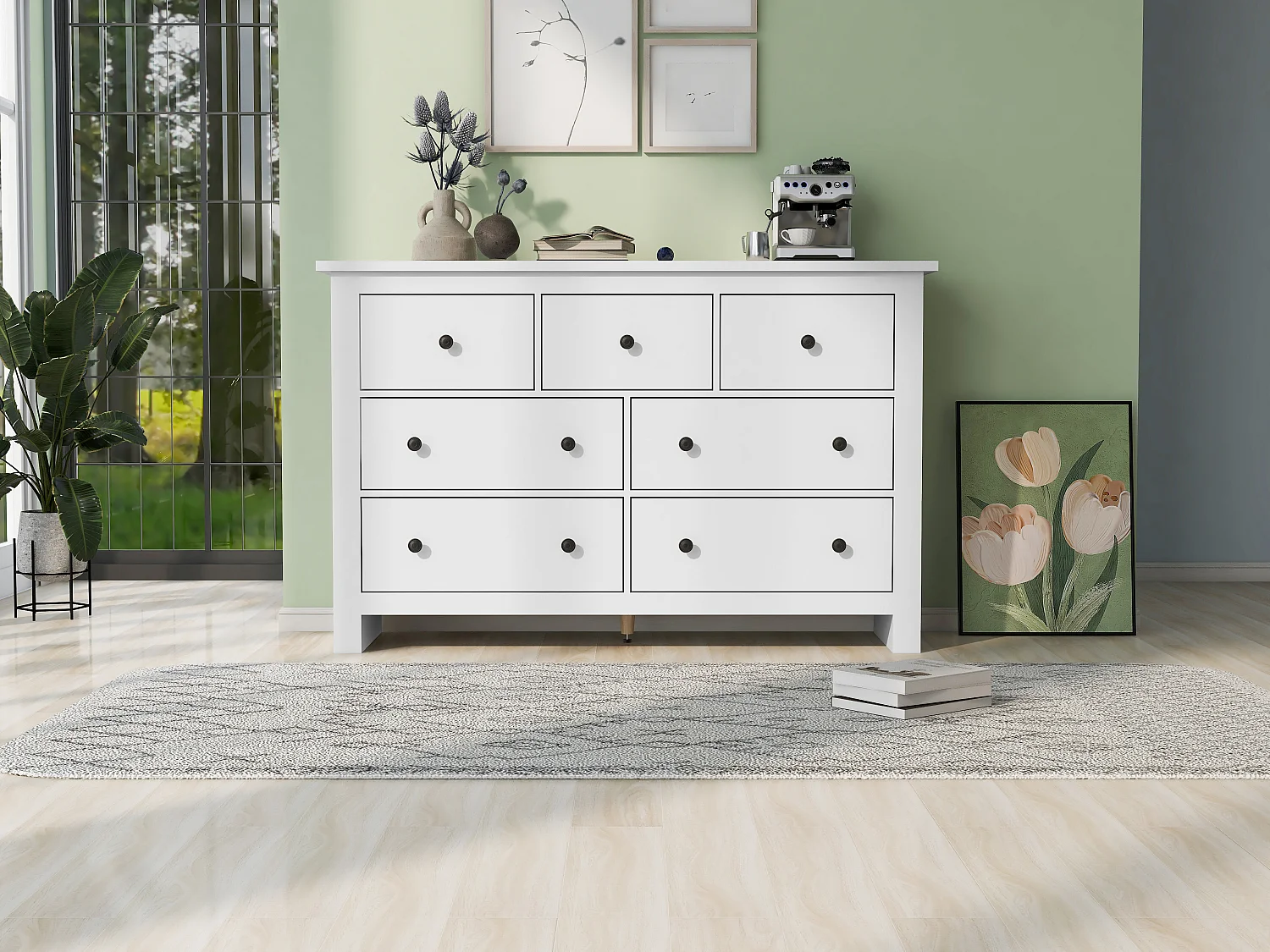 Sideboard with 7 drawers - particleboard - white