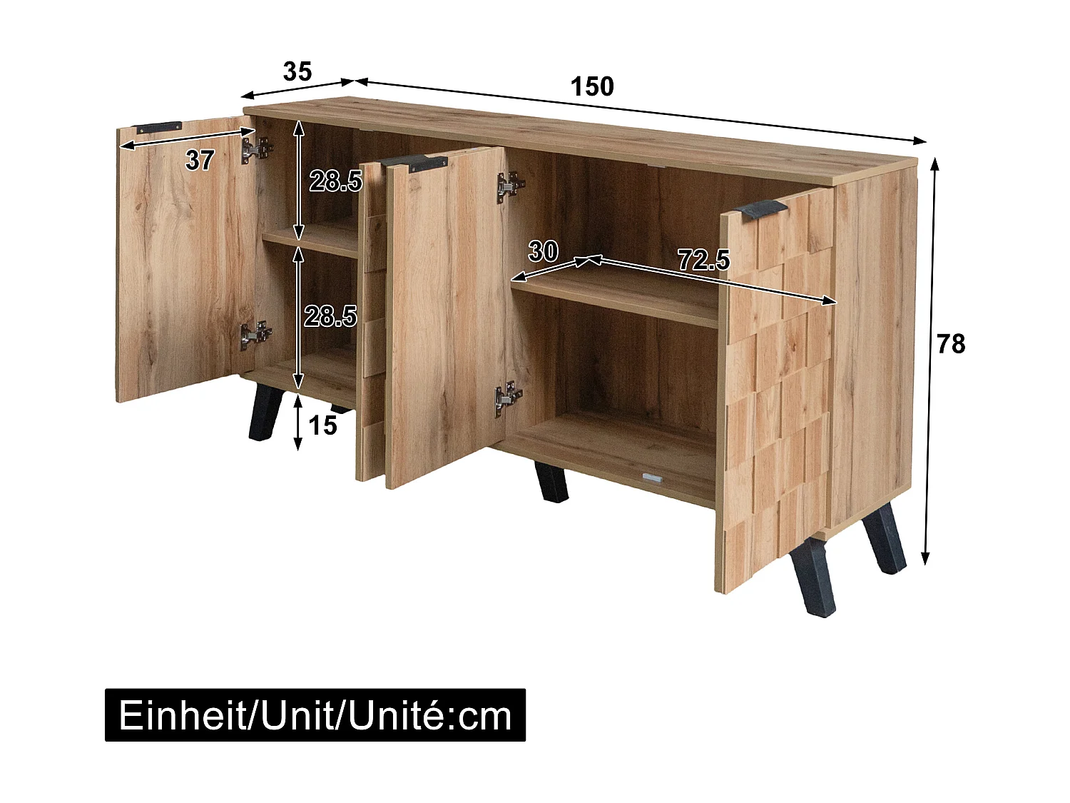 Buffet with 4 Doors - Particleboard - Natural