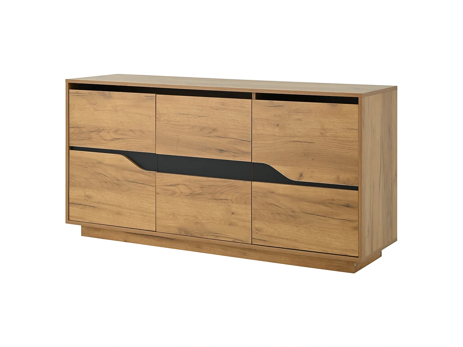 Glossy sideboard 140x40x76cm - 3 doors - with adjustable shelves - particleboard - natural