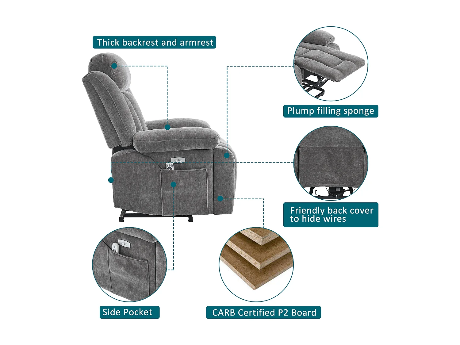 Adjustable electric massage chair 95x94x107cm - Massage and heating functions - Side pockets - Cup holders and USB ports - Brown