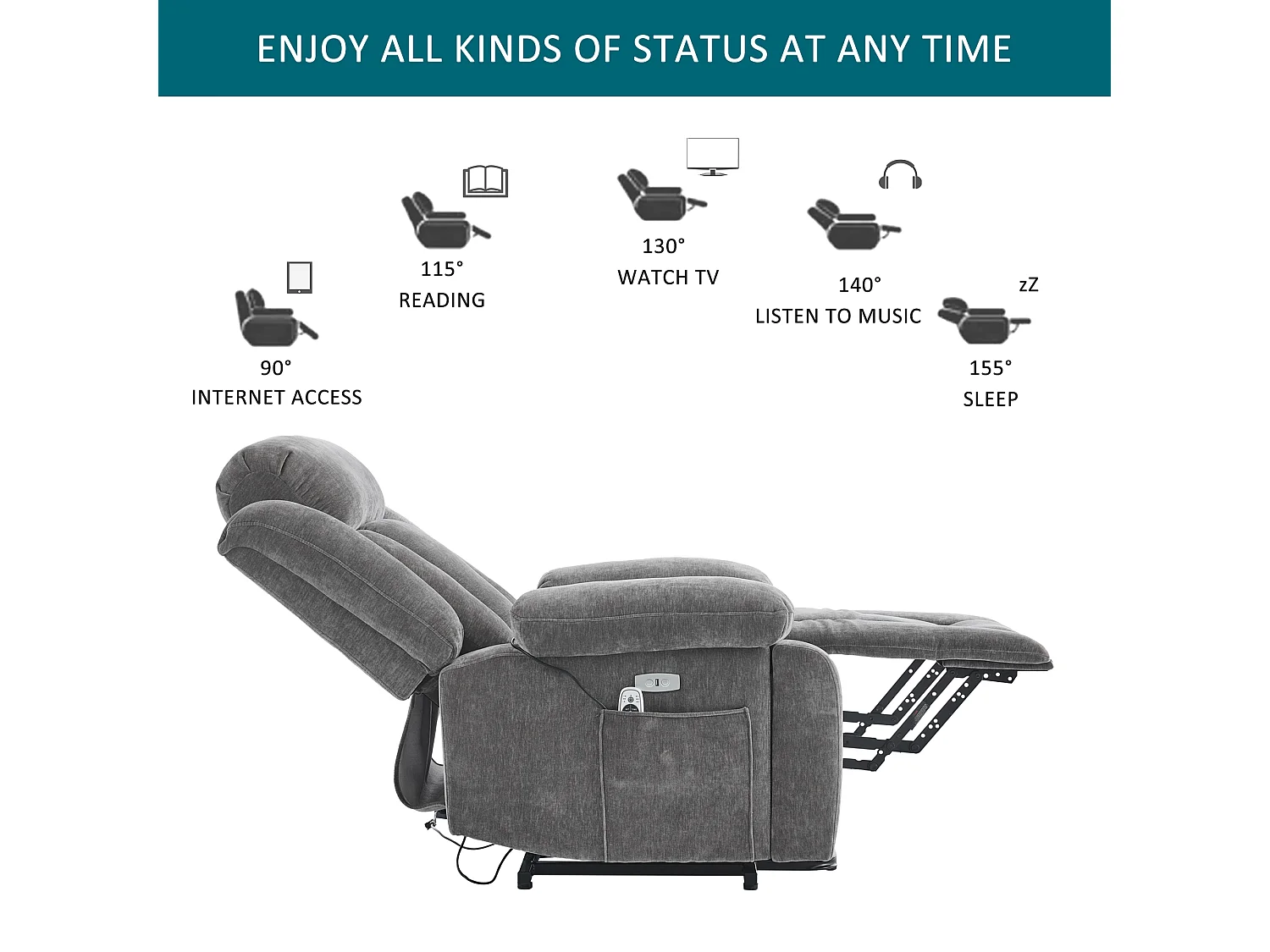 Adjustable electric massage chair 95x94x107cm - Massage and heating functions - Side pockets - Cup holders and USB ports - Brown