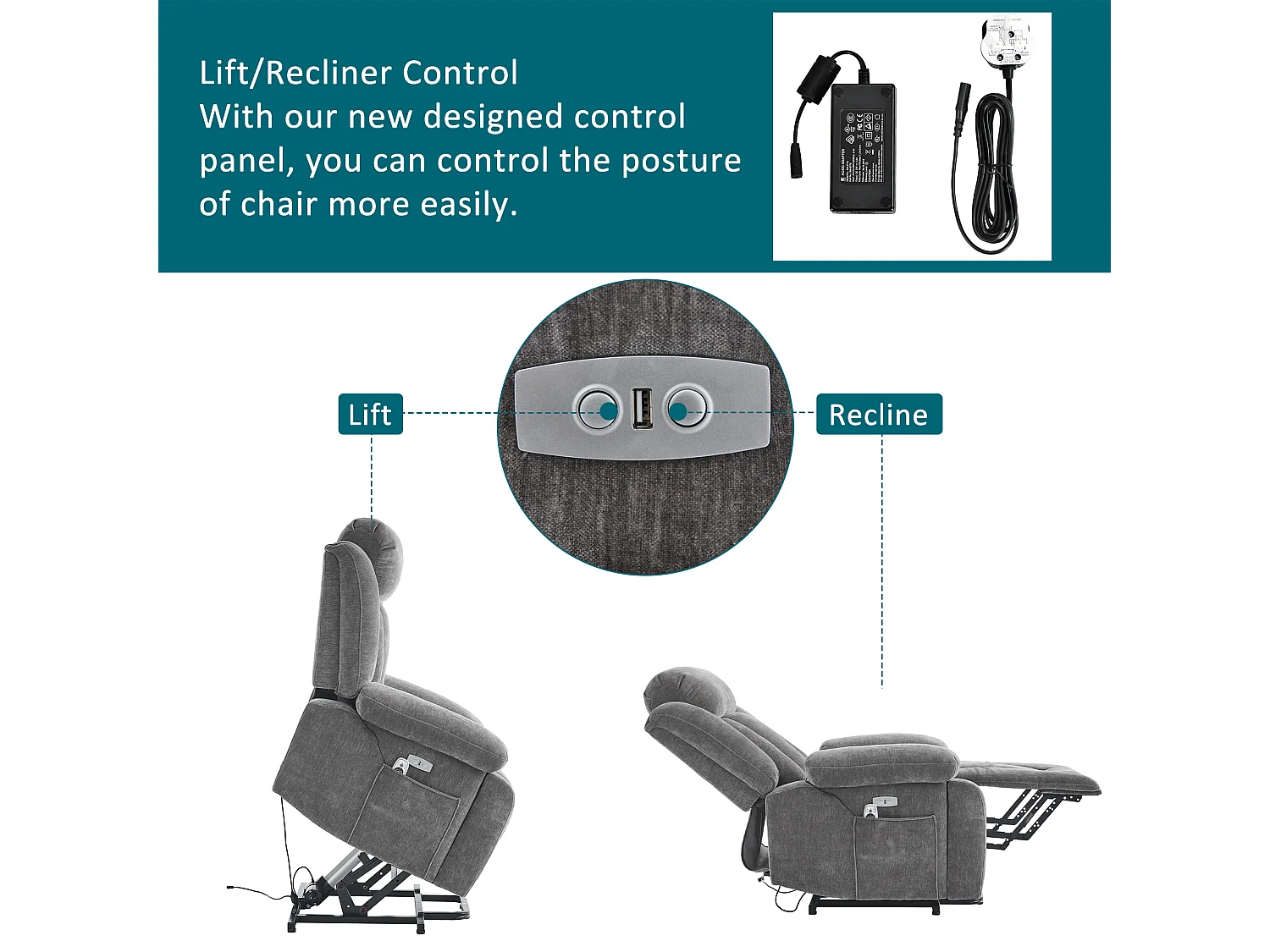 Adjustable electric massage chair 95x94x107cm - Massage and heating functions - Side pockets - Cup holders and USB ports - Brown