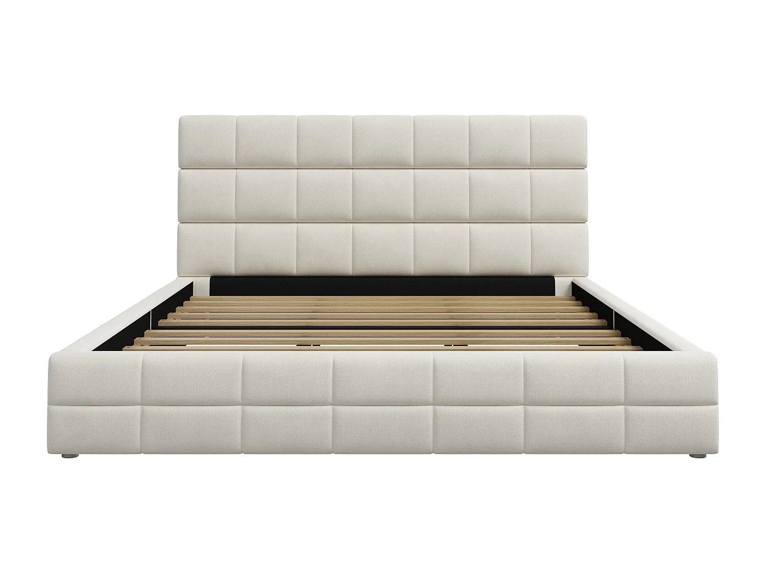 Upholstered Double Bed 180x200 cm - with Button-Tufted Headboard - with Slatted Base - MDF + Velvet - Beige (Mattress not included)