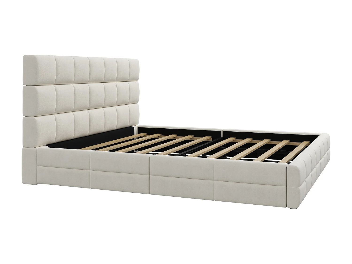 Upholstered Double Bed 180x200 cm - with Button-Tufted Headboard - with Slatted Base - MDF + Velvet - Beige (Mattress not included)