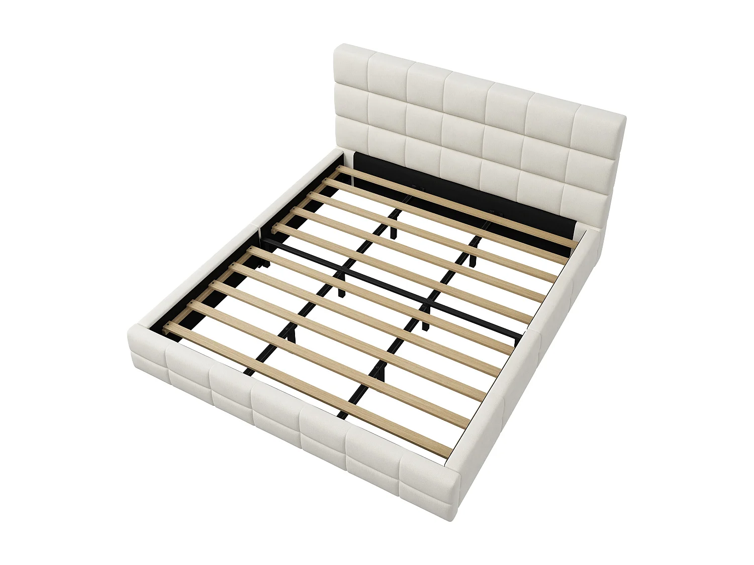 Upholstered Double Bed 180x200 cm - with Button-Tufted Headboard - with Slatted Base - MDF + Velvet - Beige (Mattress not included)