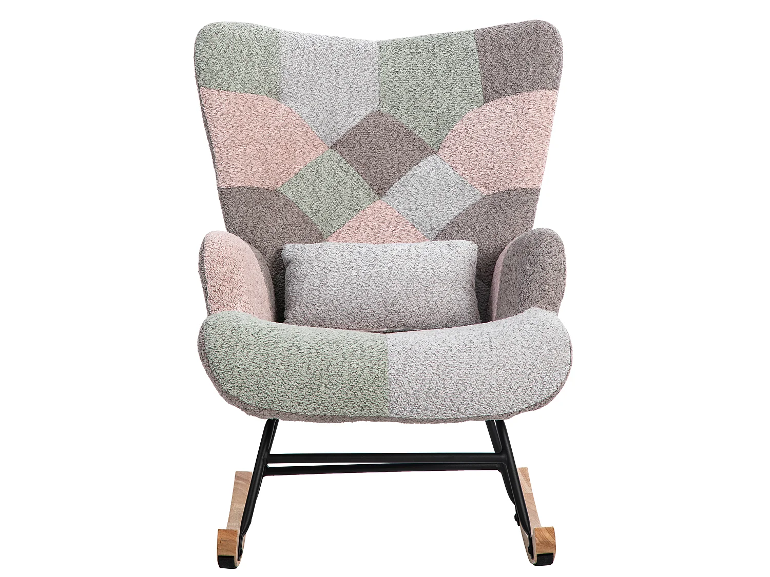Rocking chair in bouclé fabric - with lumbar cushion and footrest - Multicolor