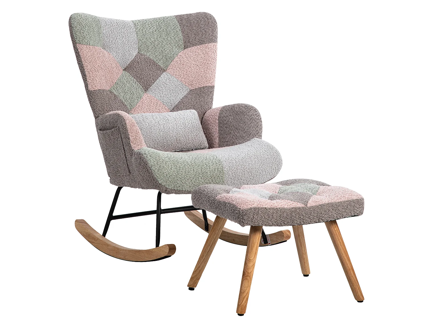 Rocking chair in bouclé fabric - with lumbar cushion and footrest - Multicolor