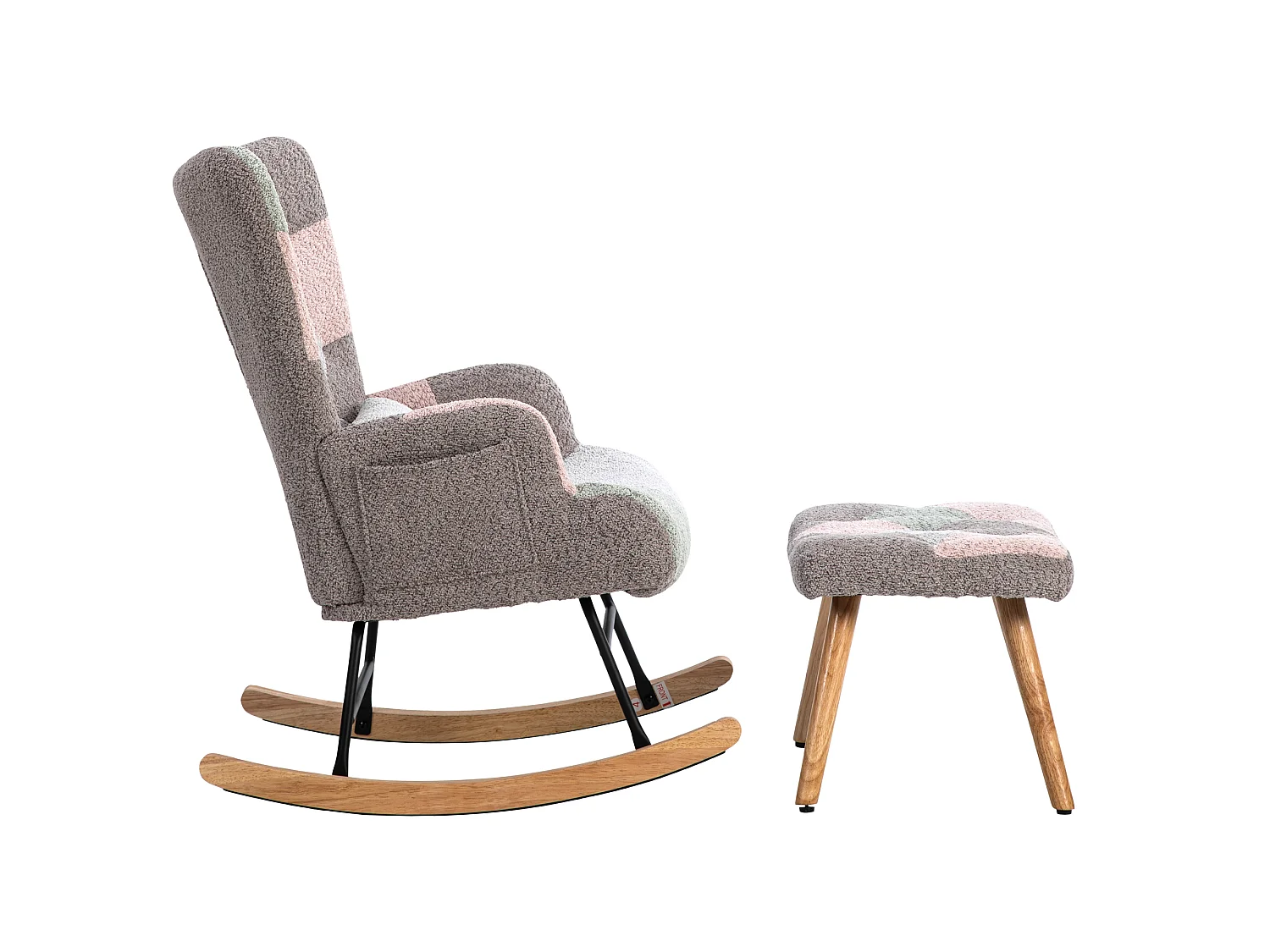 Rocking chair in bouclé fabric - with lumbar cushion and footrest - Multicolor