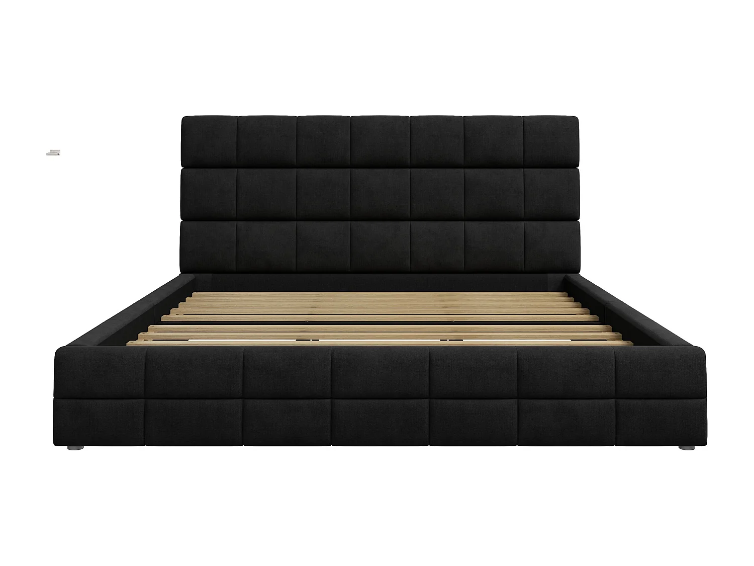 Upholstered Double Bed 180x200 cm - with Button-Tufted Headboard - with Slatted Base - MDF + Velvet - Black (Mattress not included)
