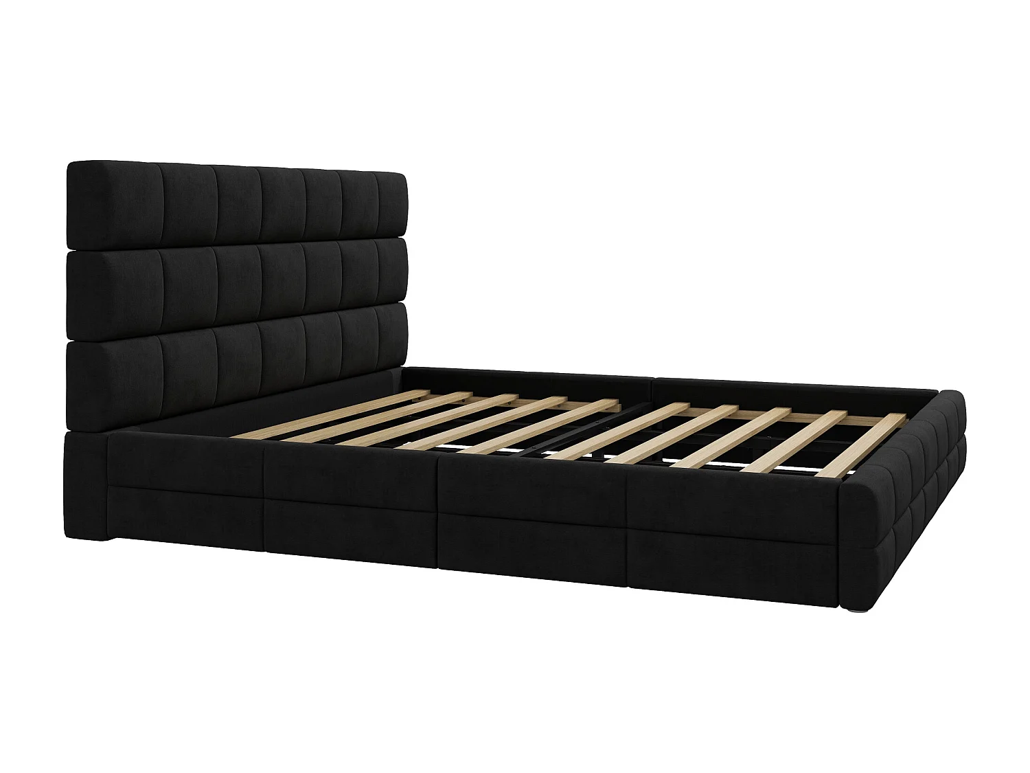Upholstered Double Bed 180x200 cm - with Button-Tufted Headboard - with Slatted Base - MDF + Velvet - Black (Mattress not included)