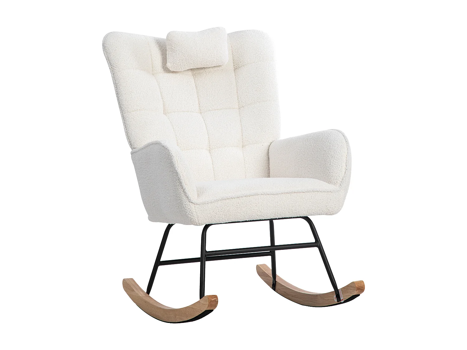 Rocking chair in bouclé fabric - with pillow and footrest - White