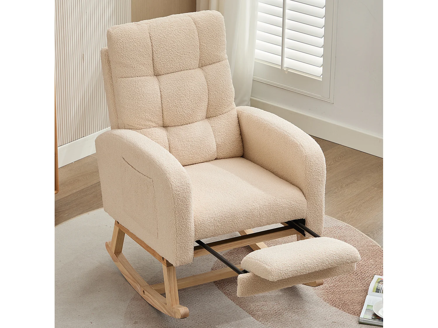 Rocking chair 132x50x99 cm - Solid wood frame - Velvet - Beige
