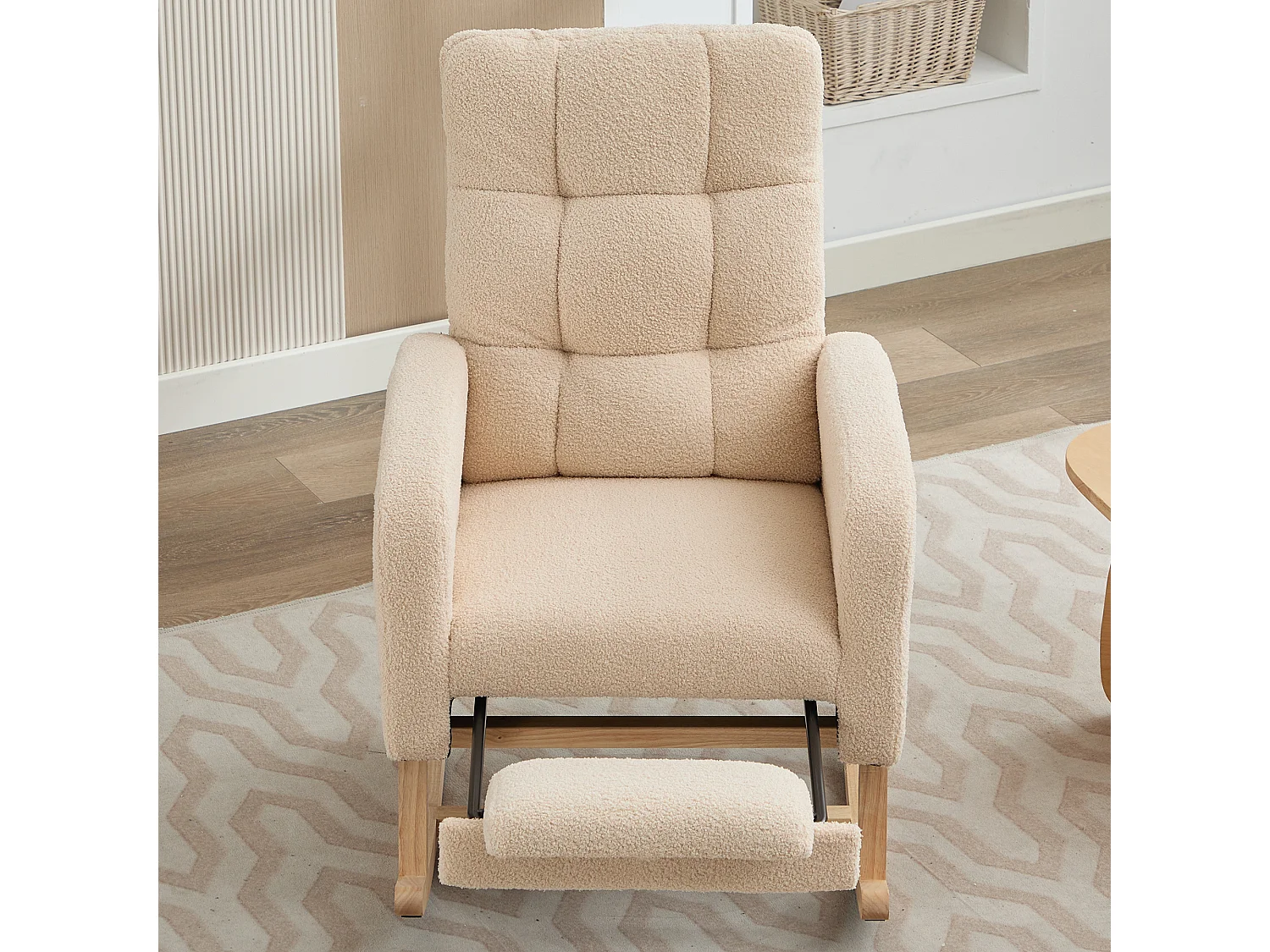 Rocking chair 132x50x99 cm - Solid wood frame - Velvet - Beige