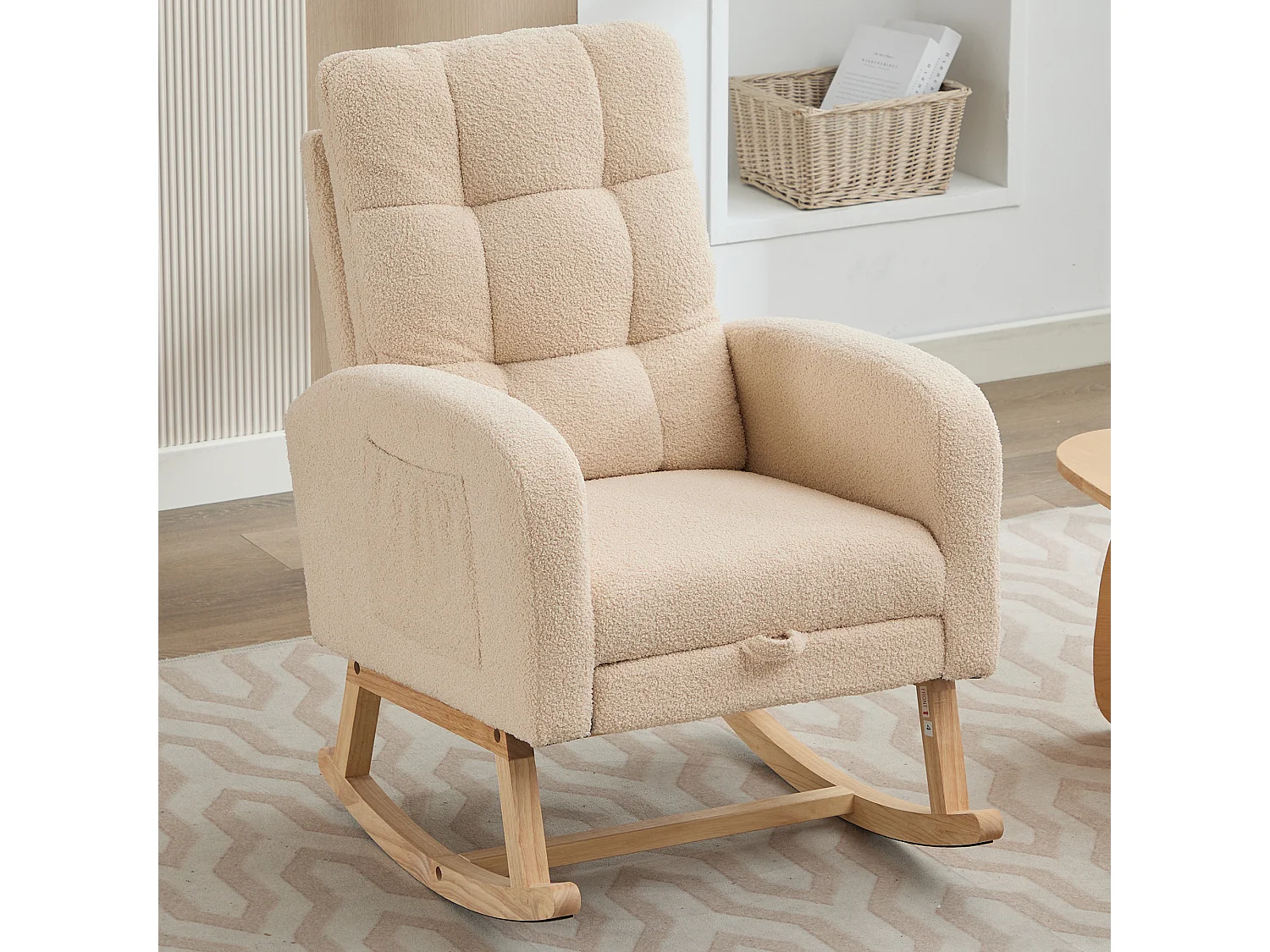 Rocking chair 132x50x99 cm - Solid wood frame - Velvet - Beige
