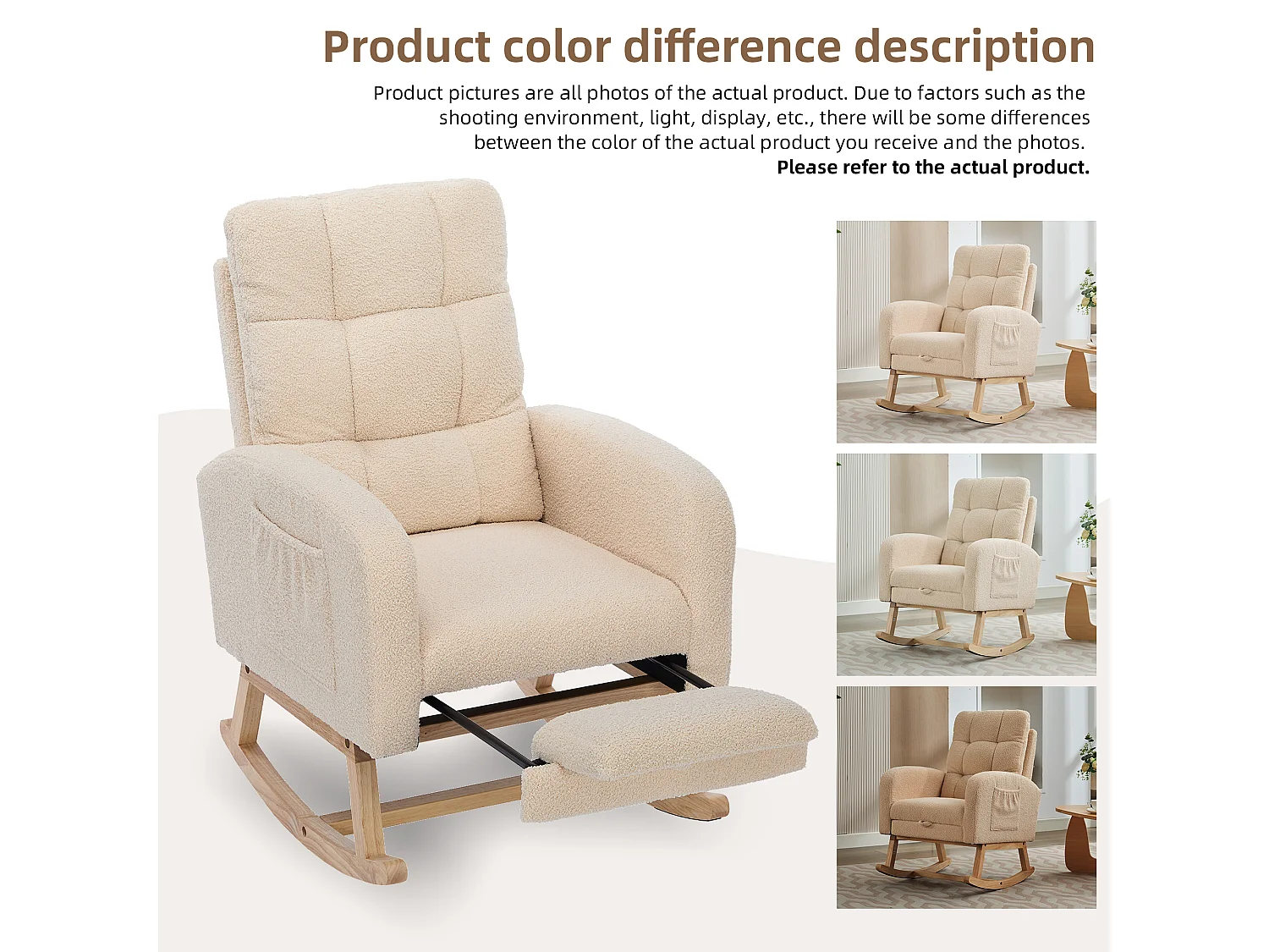 Rocking chair 132x50x99 cm - Solid wood frame - Velvet - Beige
