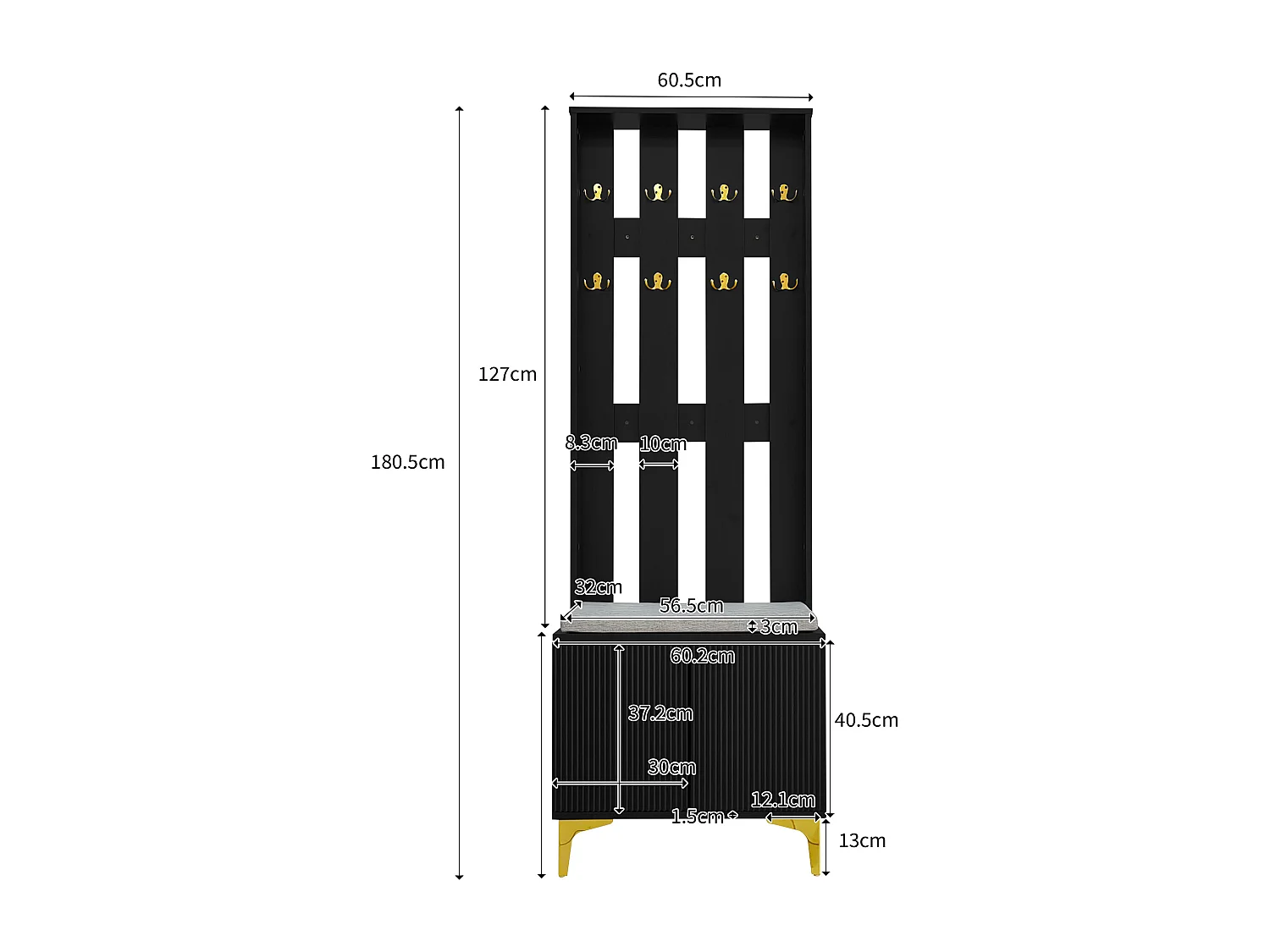 Living room wardrobe - with hooks and shoe bench - Black