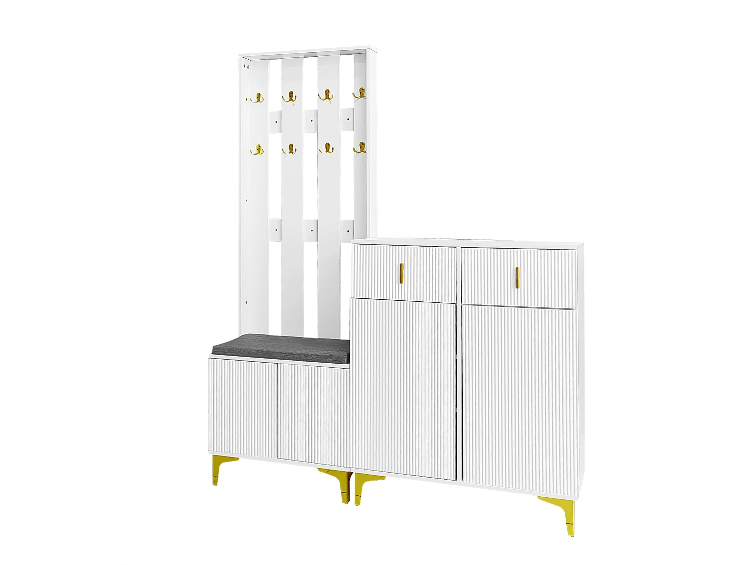 Wardrobe set - with hooks, shoe bench and a locker - White