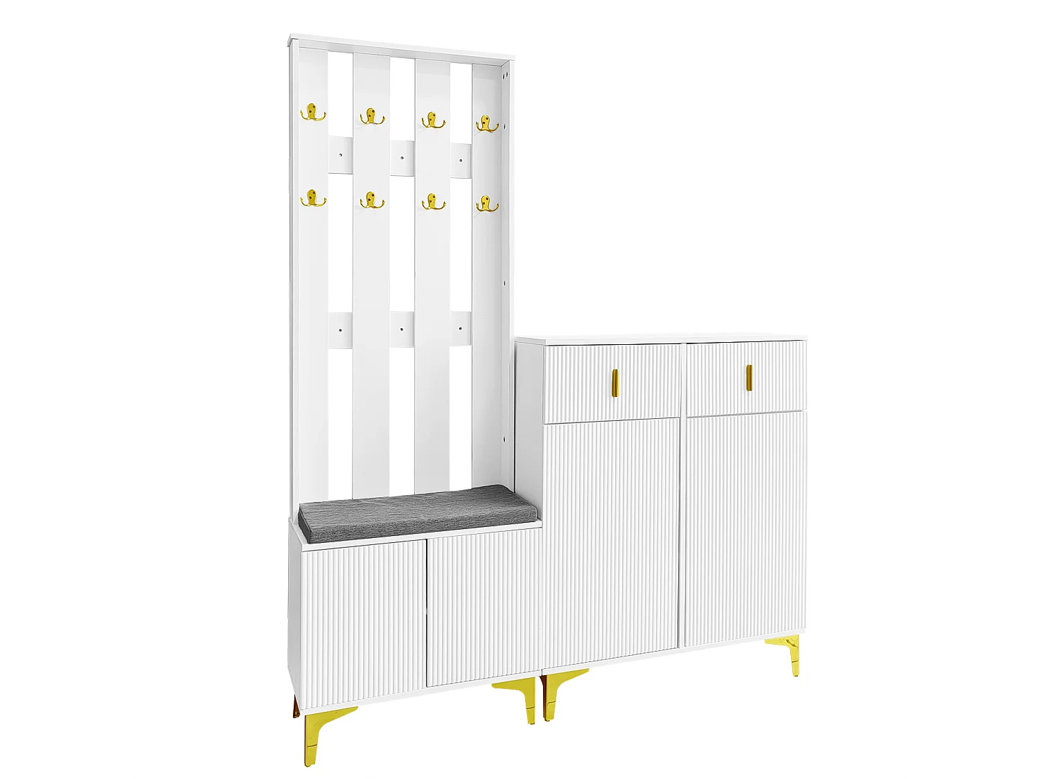Wardrobe set - with hooks, shoe bench and a locker - White