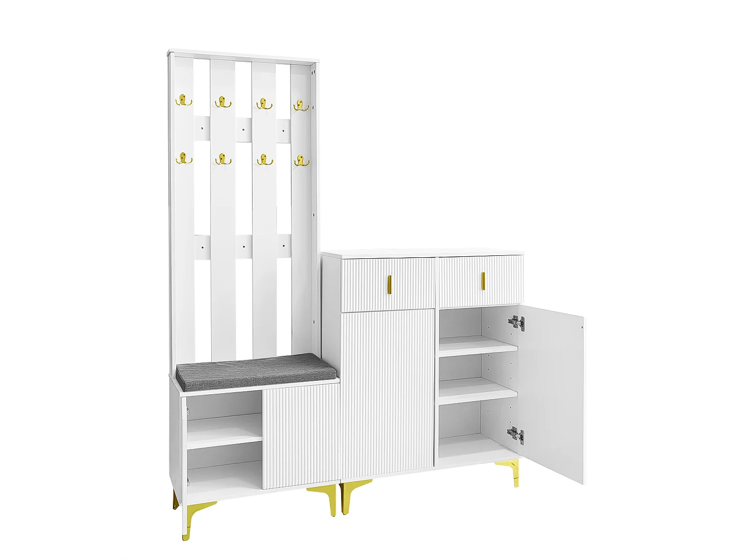 Wardrobe set - with hooks, shoe bench and a locker - White