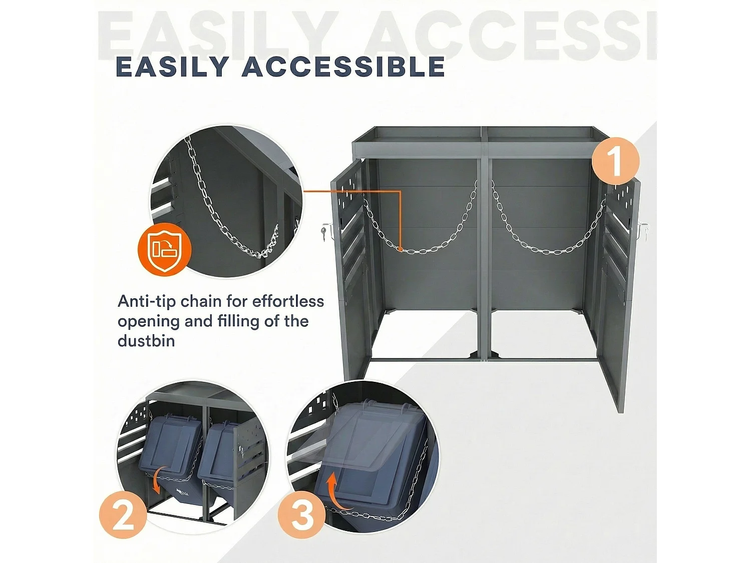 Double Bin Shelter - 2 x 240L - Dark Wood-Effect Door - Lockable - Stainless Steel - with Ventilation Holes - Integrated Planter - Grey