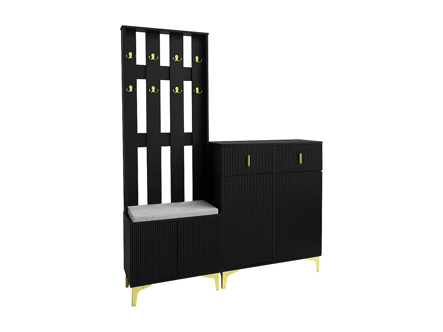 Wardrobe set - with hooks, shoe bench and a locker - Black