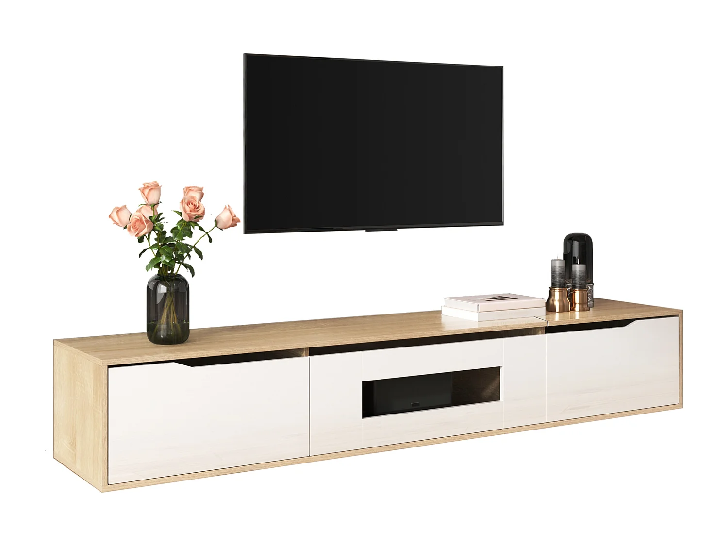 180cm TV stand with color-changing LED light - 3 large compartments - White