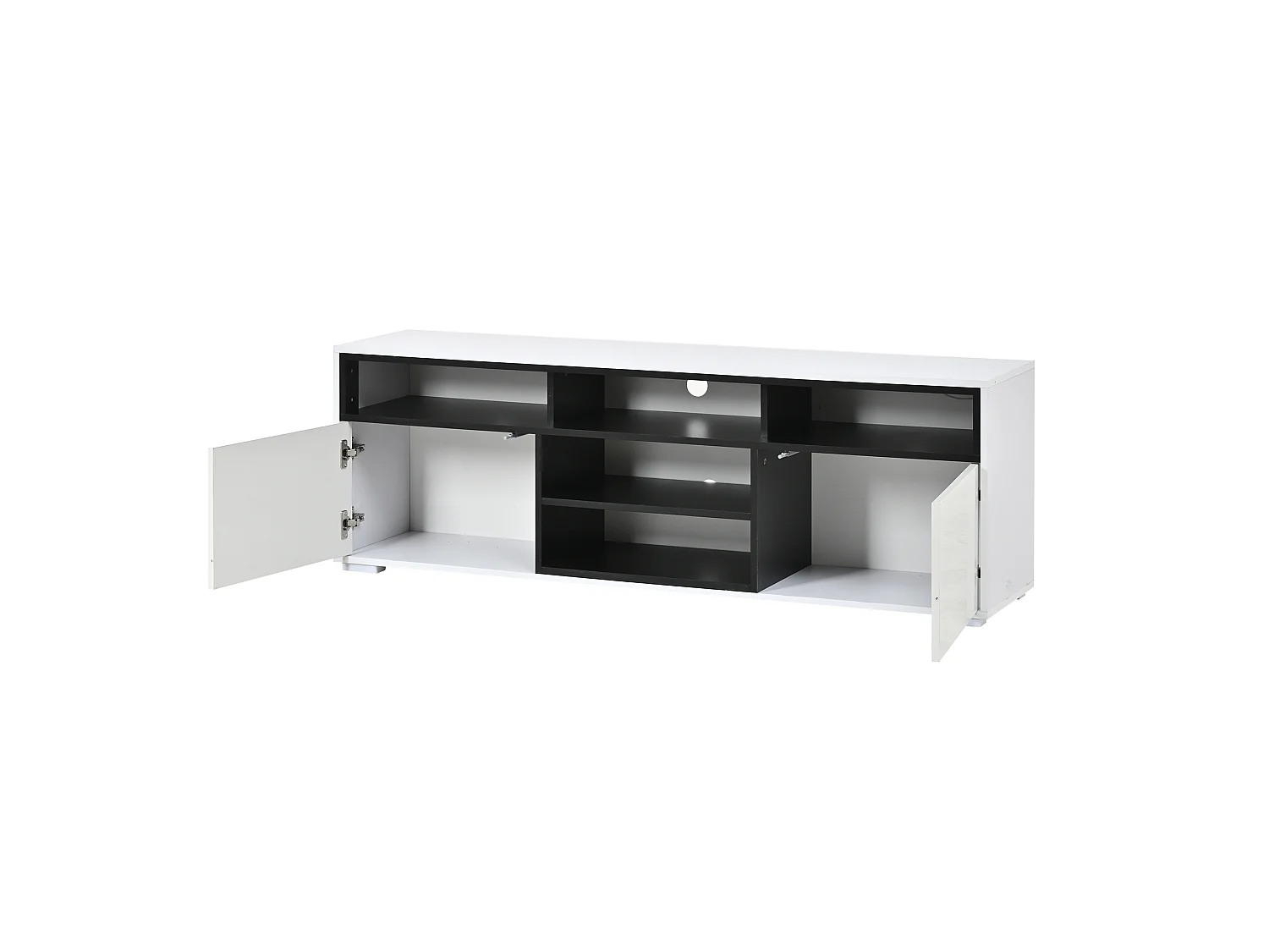 Modernes TV-Lowboard 50x35x50 cm - LED-Beleuchtung - 2 Türen und Stauraumfächer - Hochglanz-Finish - Weiß