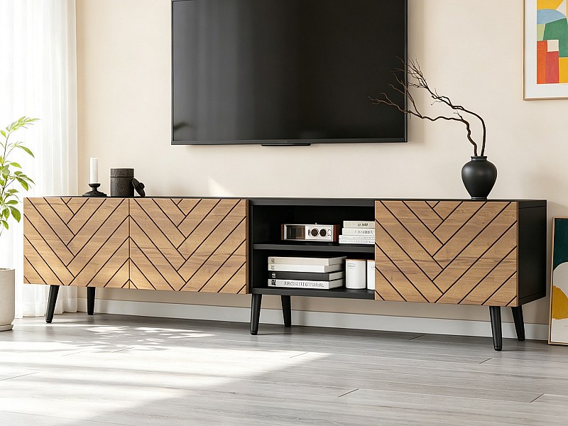 Móvel de TV moderno 180x33,5x45 cm - 3 portas basculantes - painéis de ...