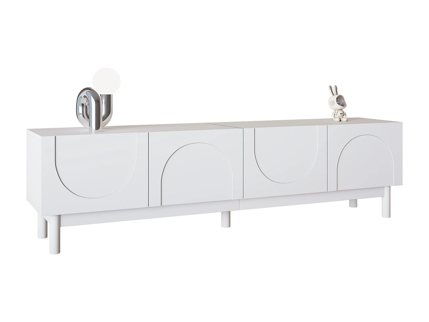 TV Stand 169x34x45.5 cm - 4 Doors - Solid Wood Legs - Particleboard - White