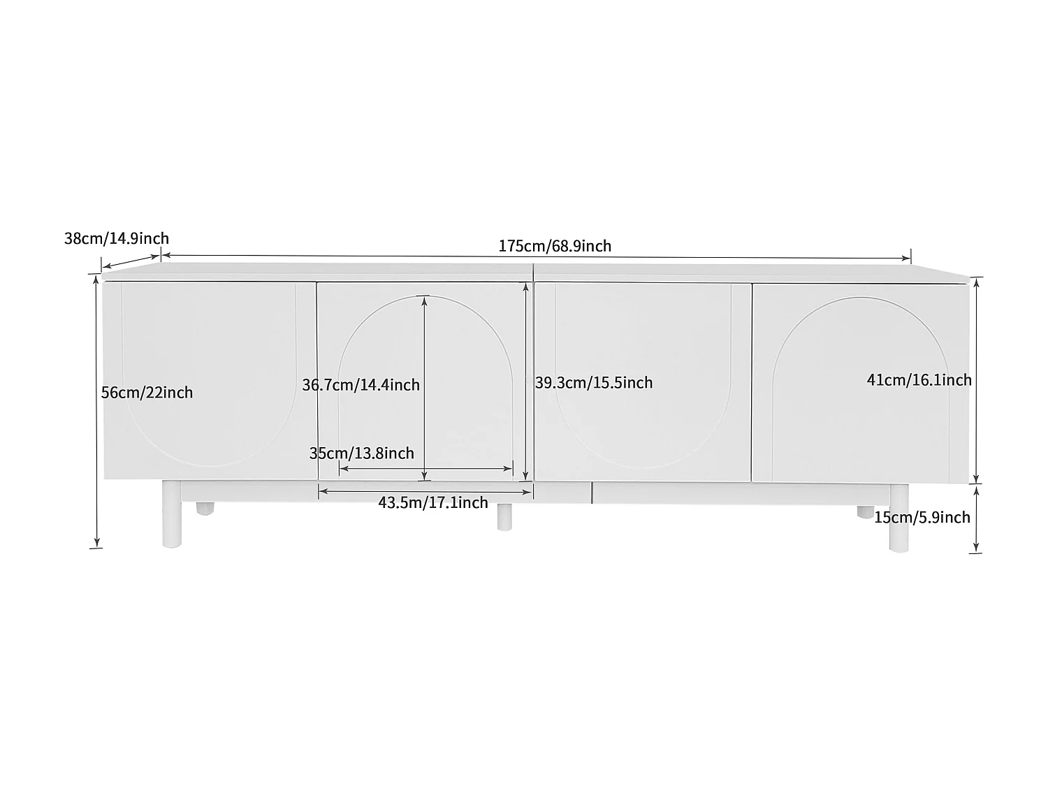 Modern TV stand - with adjustable shelves - particleboard - White