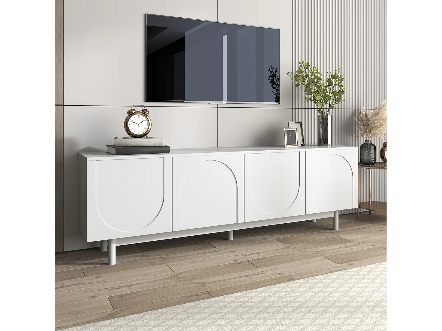 Modern TV stand - with adjustable shelves - particleboard - White