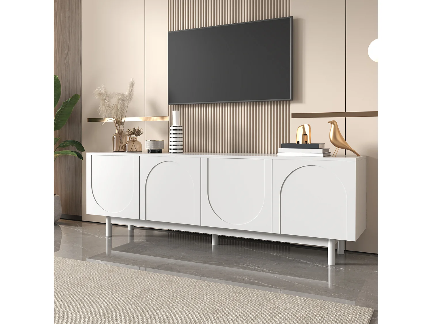 Modern TV stand - with adjustable shelves - particleboard - White