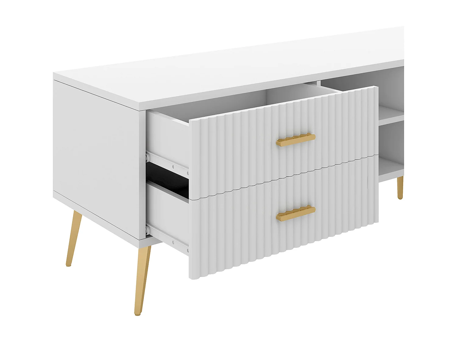 180cm Contemporary Scandinavian TV Unit for 75" TVs - 2 Drawers and 3 Compartments - White